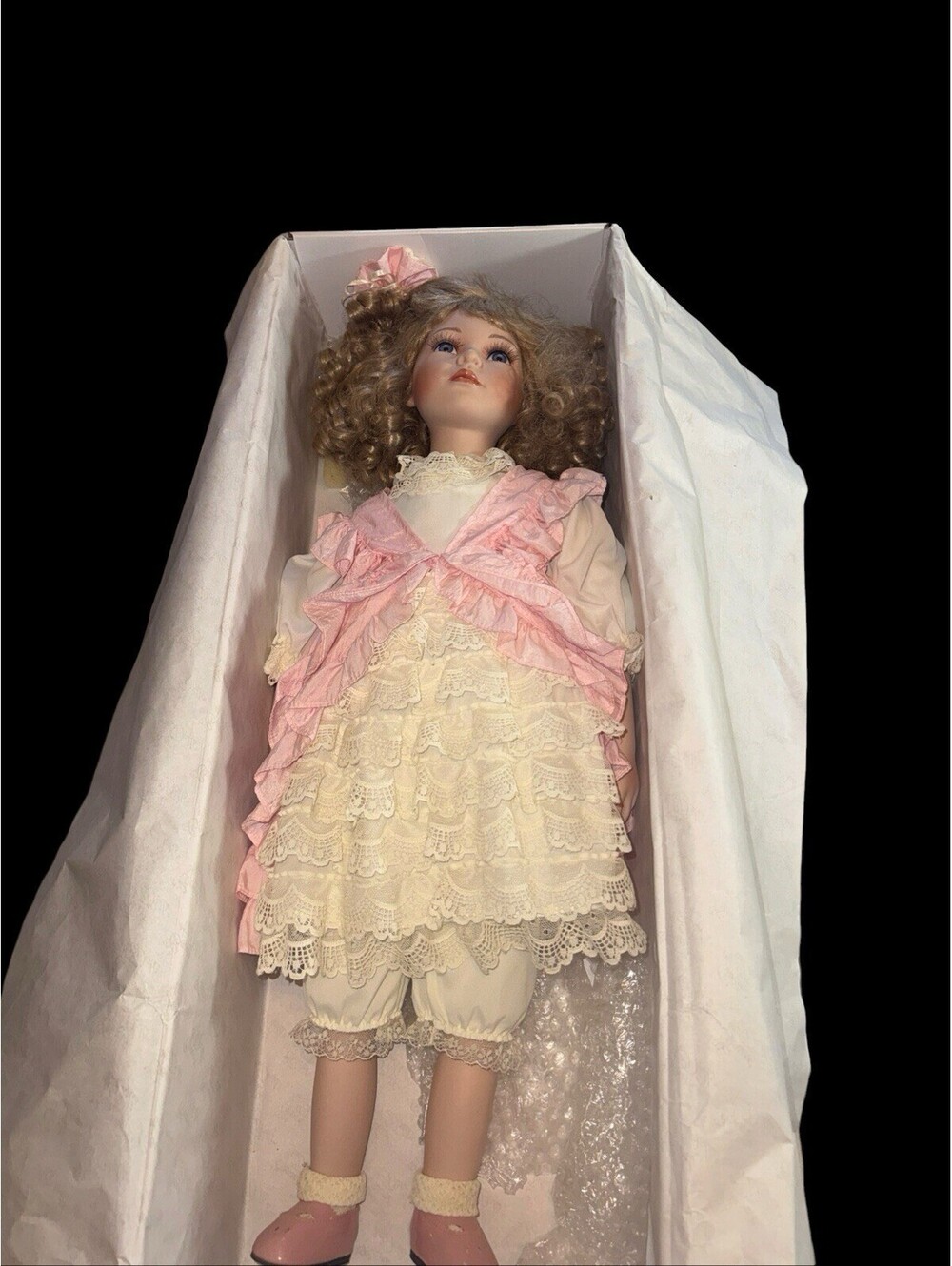 Court of Dolls 25"H Porcelain Blonde Doll w/Pink & White Lace Outfit